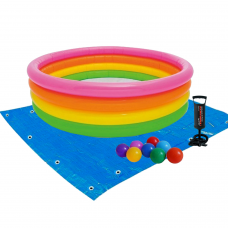 Дитячий надувний басейн Intex 56441-2 «Райдуга», 168 х 46 см, з кульками 10 шт, підстилкою, насосом