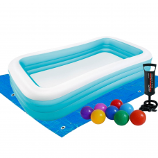 Дитячий надувний басейн Intex 58484-2 прямокутний, 305 х 183 х 56 см, з кульками 10 шт, підстилкою, насосом
