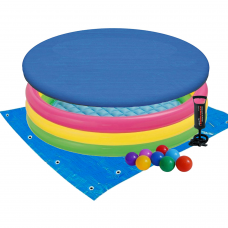 Дитячий надувний басейн Intex 57422-3 «Кольори заходу сонця», 147 х 33 см, з кульками 10 шт, тентом, підстилкою, насосом