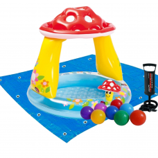 Дитячий надувний басейн Intex 57114-2 «Грибочок», 102 х 89 см, з кульками 10 шт, підстилкою, насосом