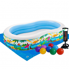 Дитячий надувний басейн Intex 56490-2 «Райська Лагуна», 262 х 160 х 46 см, з кульками 10 шт, підстилкою, насосом
