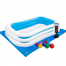 Дитячий басейн Intex 56483-2 «Сімейний», 262 х 175 х 56 см, з кульками 10 шт, підстилкою, насосом