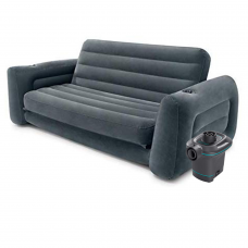 Надувний диван Intex 66552 - 3, 203 х 224 х 66 см. Флокований диван трансформер 2 в 1, з електричним насосом