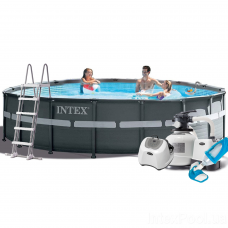Каркасний басейн Intex 26334 - 12, 610 х 122 см (150мл/11г/год, 12000 л/год, сходи, тент, підстилка, набір для догляду)