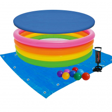 Дитячий надувний басейн Intex 56441-3 «Райдуга», 168 х 46 см, з кульками 10 шт, тентом, підстилкою та насосом