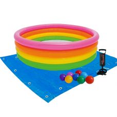 Детский надувной бассейн Intex 56441-2 «Радуга», 168 х 46 см, с шариками 10 шт, подстилкой, насосом