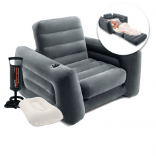 Надувне крісло Intex 66551-2, 224 х 117 х 66 см, з ручним насосом та подушкою, чорне