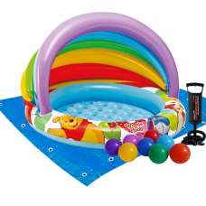 Дитячий надувний басейн Intex 57424-2 «Вінні Пух», 102 х 69 см, з навісом, з кульками 10 шт, підстилкою, насосом
