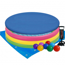 Дитячий надувний басейн Intex 57412-3 «Райдужний», 114 х 25 см, з кульками 10 шт, тентом, підстилкою, насосом