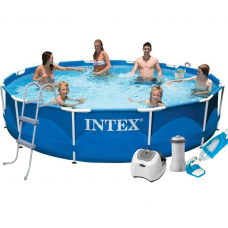 Каркасний басейн Intex 28210 - 7, 366 x 76 см (4 г/год, 3785 л/год, тент, підстилка, сходи 91 см, набір для догляду)