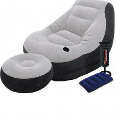 Надувне крісло Intex 68564-2, 130 х 99 х 76 см, з ручним насосом та подушкою, пуф 64 х 28 см