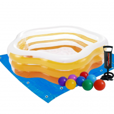 Дитячий надувний басейн Intex 56495-2 «Морська зірка», 183 х 180 х 53 см, жовтий, з кульками 10 шт, підстилкою, насосом