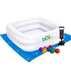 Детский надувной бассейн Bestway 51116-2, белый, 86 х 86 х 25 см, с шариками 10 шт, подстилкой, насосом
