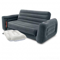 Надувний диван Intex 66552-2, 203 х 224 х 66 см, з подушкам та ручним насосом. Флокований диван трансформер 2 в 1