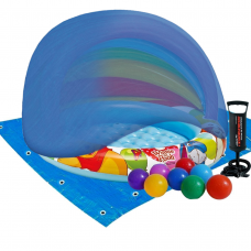 Дитячий надувний басейн Intex 57424-3 «Вінні Пух», 102 х 69 см, з навісом, з кульками 10 шт, тентом, підстилкою, насосом