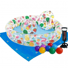 Дитячий надувний басейн Intex 59460-2 «Фрукти», 122 х 25 см, з м'ячиком та колом, з кульками 10 шт, підстилкою, насосом
